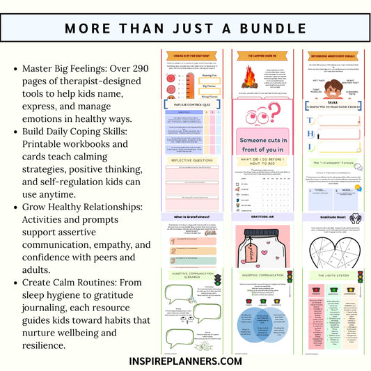 Kids Therapy Bundle – over 290 pages of printable worksheets and cards for coping skills, communication, mindset, gratitude, and emotional regulation