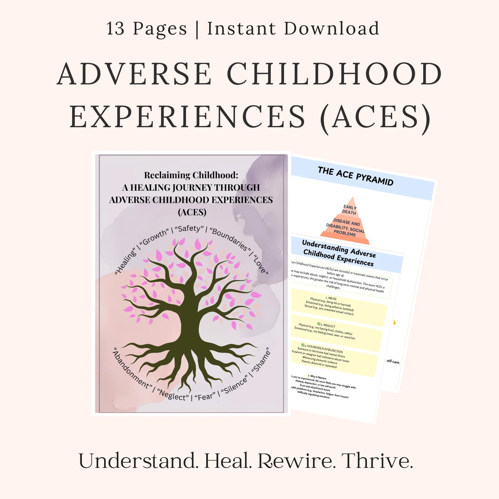 Printable Adverse Childhood Experiences (ACES) worksheets for reflection, healing, and self-awareness, A4 instant download.