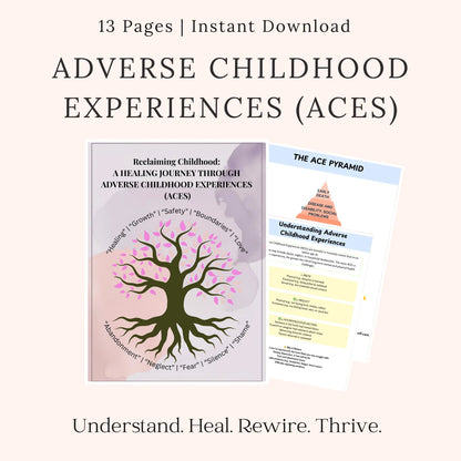 Printable Adverse Childhood Experiences (ACES) worksheets for reflection, healing, and self-awareness, A4 instant download.