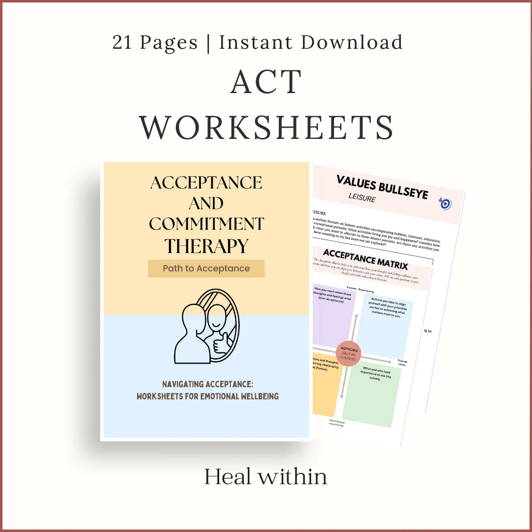 Acceptance and Commitment Therapy ACT Worksheets – Printable Mental Health Resource for Emotional Wellbeing