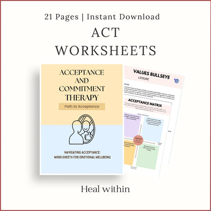 Acceptance and Commitment Therapy ACT Worksheets – Printable Mental Health Resource for Emotional Wellbeing