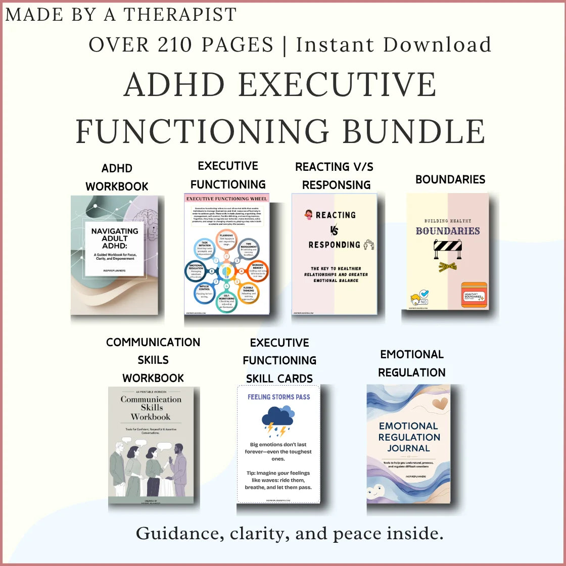 ADHD Executive Functioning Bundle – 210+ pages of workbooks, skill cards, and tools for focus and clarity