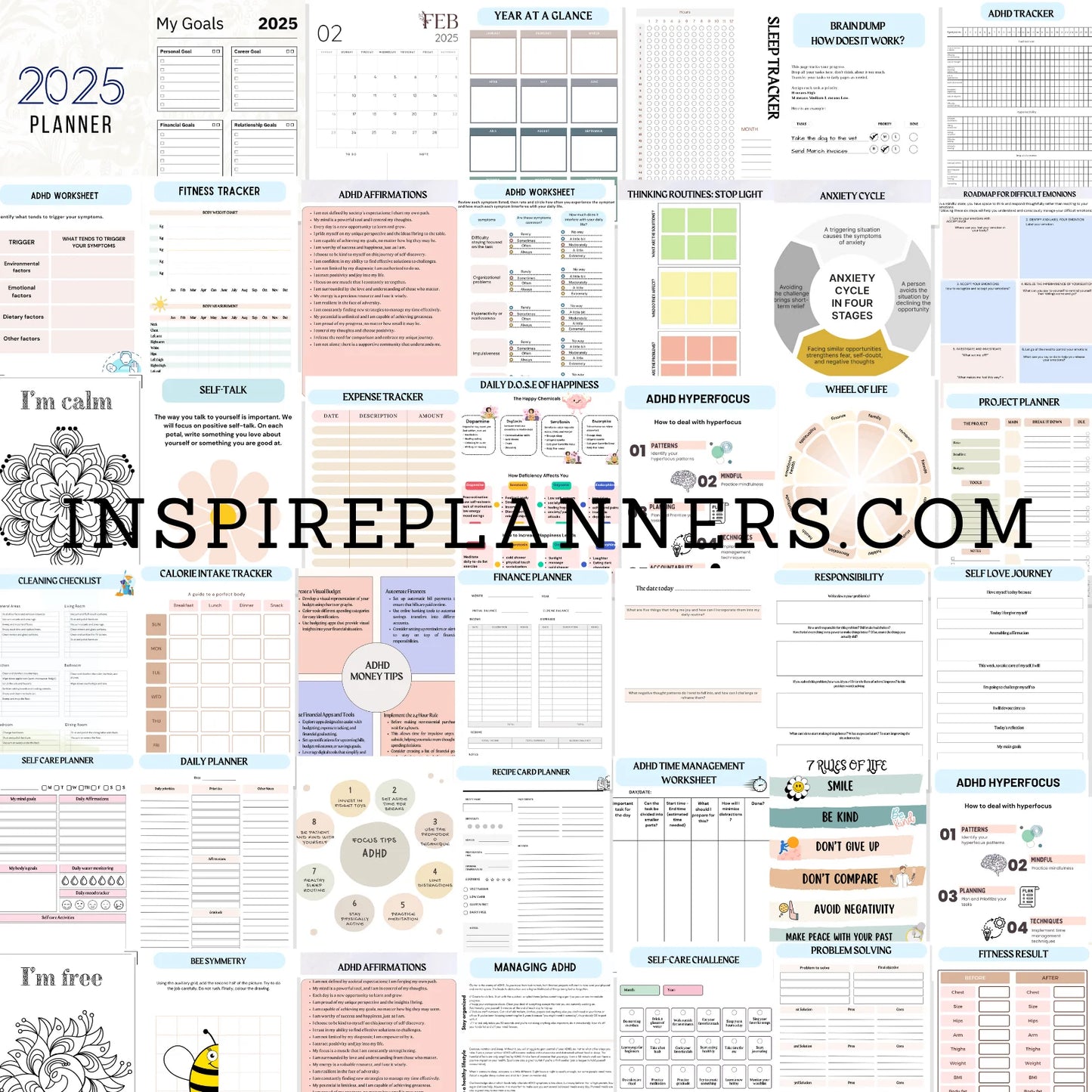 ADHD Life Planner 2025 – Printable ADHD Worksheets, Organization Tools, Executive Functioning Planners, Self-Care & Daily Routine Trackers