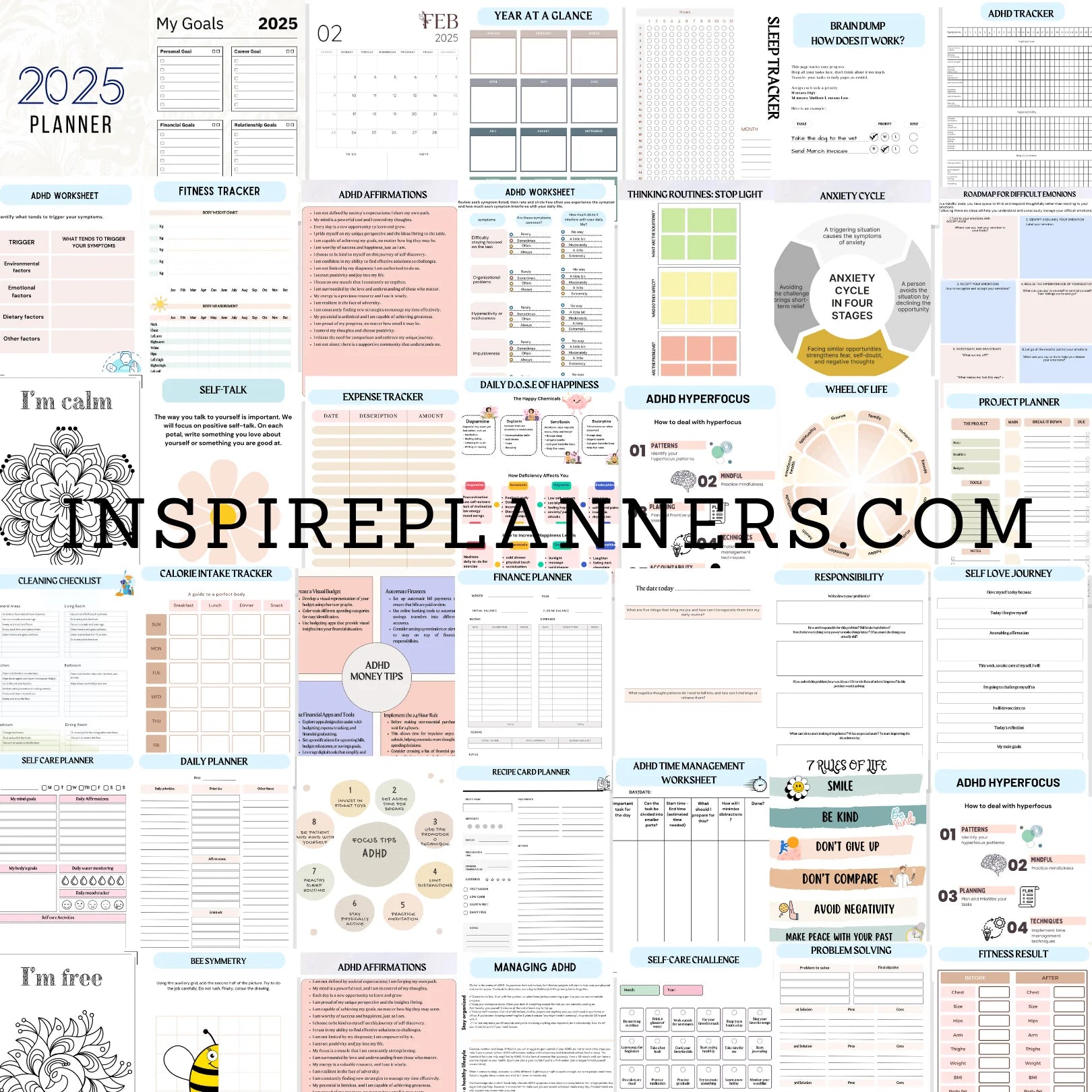 ADHD Life Planner 2025 – Printable ADHD Worksheets, Organization Tools, Executive Functioning Planners, Self-Care & Daily Routine Trackers