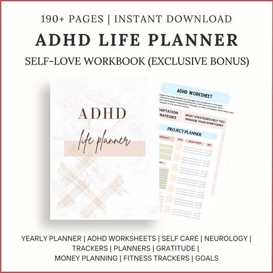 ADHD Life Planner – 190+ Printable ADHD Worksheets, Planners, Trackers & Self-Care Tools for Adults with ADHD (Instant Download)