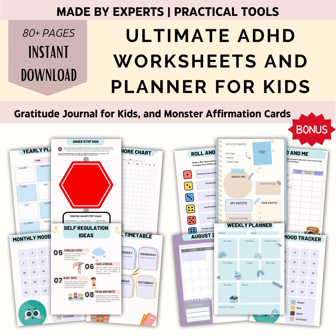 ADHD planner for kids printable worksheets and routine charts to support focus and organization.