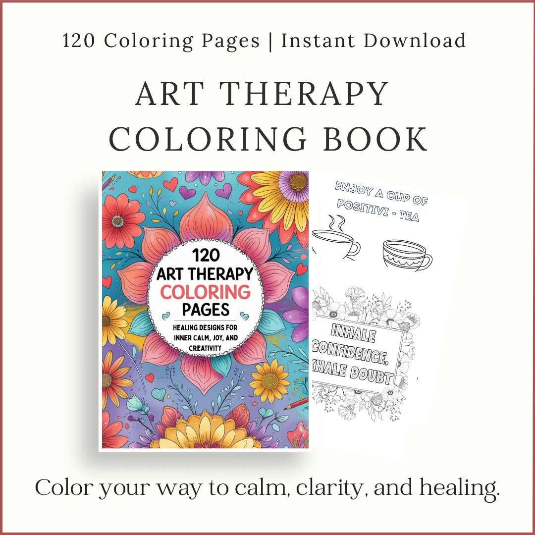 Art therapy worksheets printable coloring pages for stress relief and mindfulness - 120 page bundle