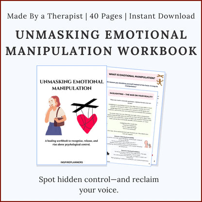 Unmasking emotional manipulation workbook pages showing boundary setting and healthy relationship patterns