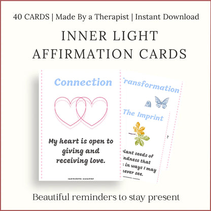 Inner Light Affirmation Cards – Printable Positive Affirmations for Mindfulness, Self-Care, Gratitude & Emotional Healing