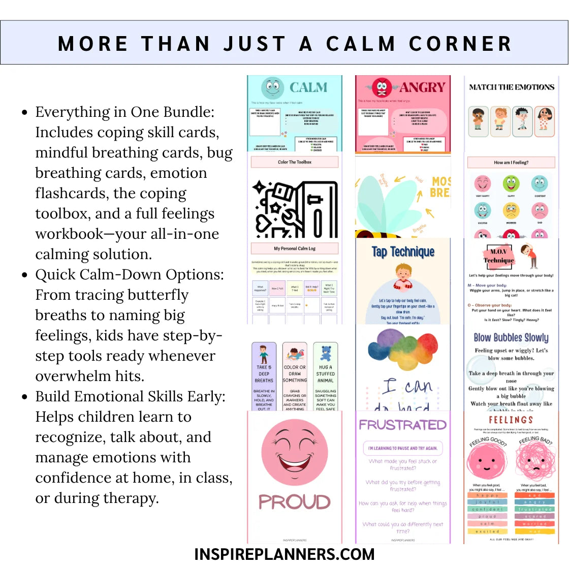 Kids calm corner printable bundle – coping skills, breathing cards, and emotion tools