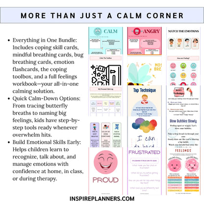 Kids calm corner printable bundle – coping skills, breathing cards, and emotion tools