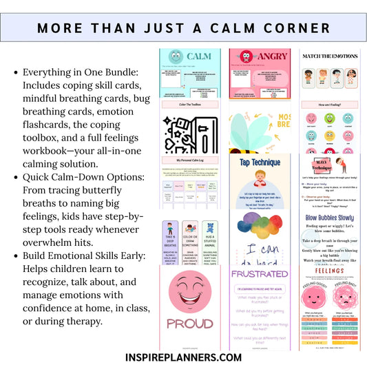 Kids calm corner printable bundle – coping skills, breathing cards, and emotion tools