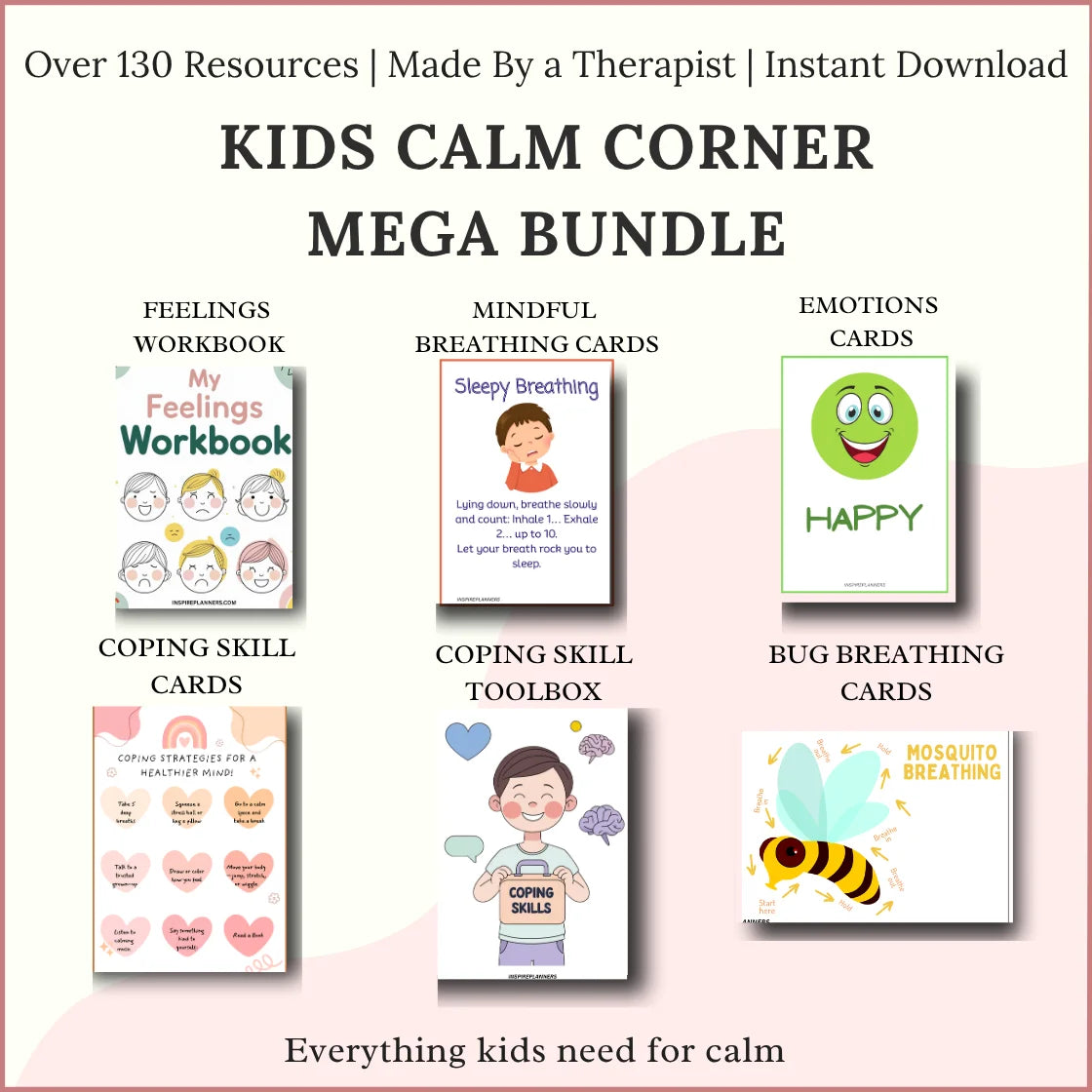 Kids calm corner mega bundle with coping skills, breathing cards, and emotions tools