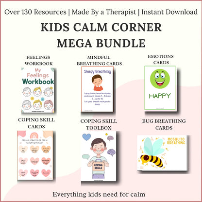 Kids calm corner mega bundle with coping skills, breathing cards, and emotions tools