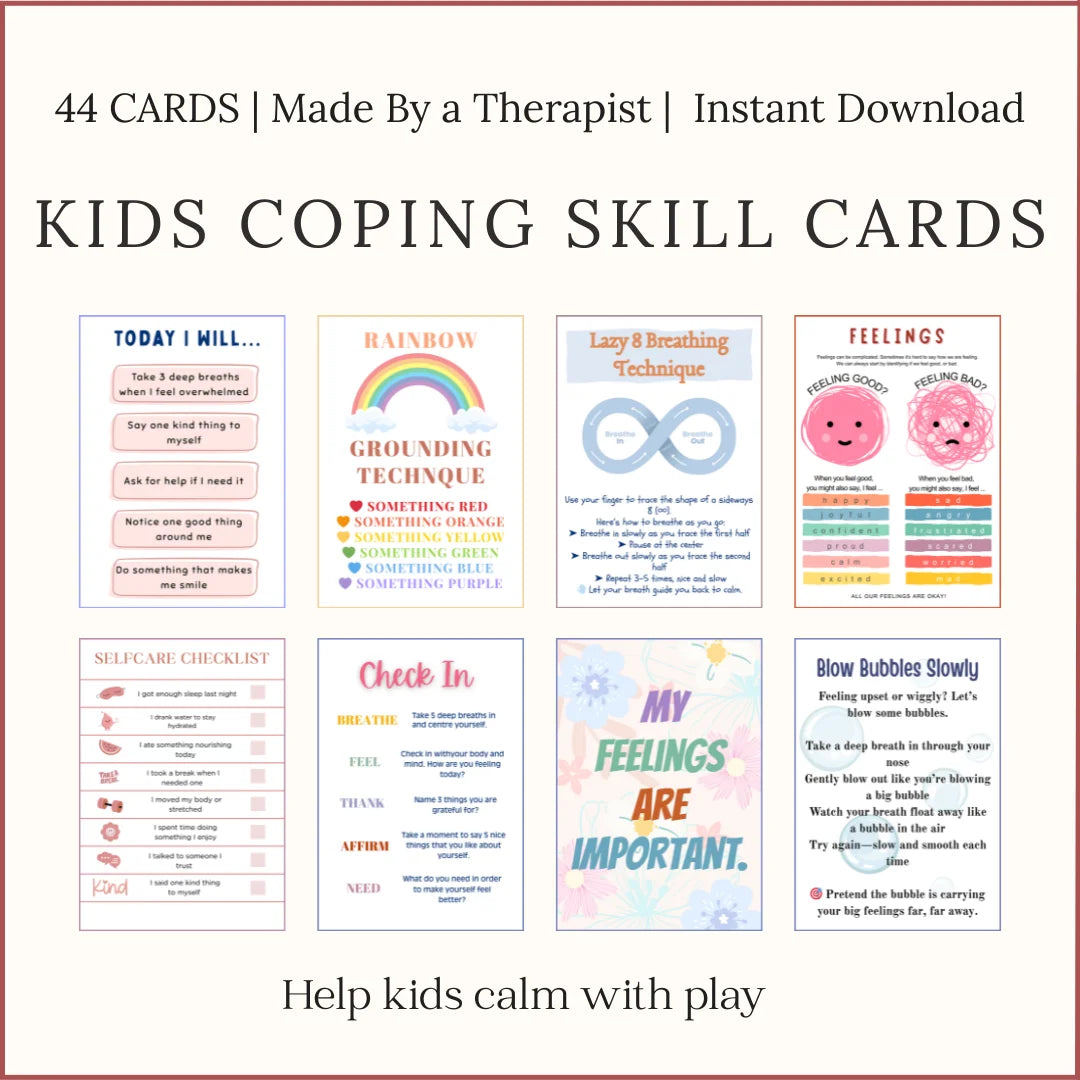 Printable kids coping skill cards for emotional regulation and stress relief