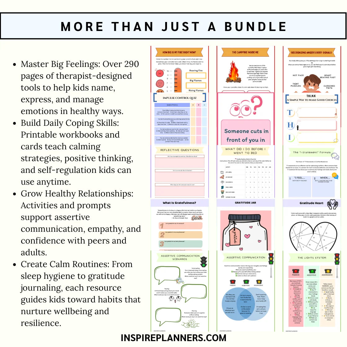 Kids Therapy Bundle – over 290 pages of printable worksheets and cards for coping skills, communication, mindset, gratitude, and emotional regulation