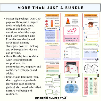Kids Therapy Bundle – over 290 pages of printable worksheets and cards for coping skills, communication, mindset, gratitude, and emotional regulation