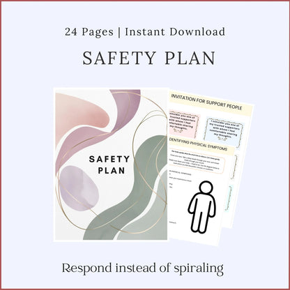 24-page printable safety plan template for self-care and emotional support.