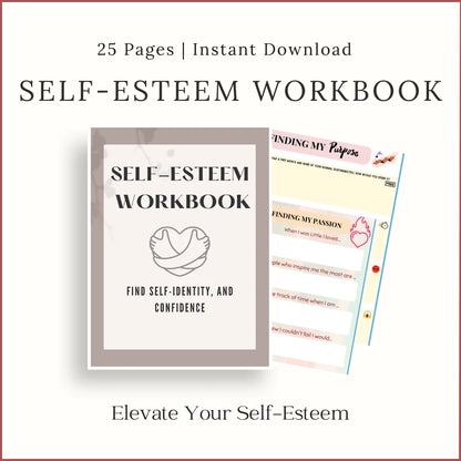 Printable Self-Esteem Workbook with worksheets for confidence and self-identity, A4 instant download.