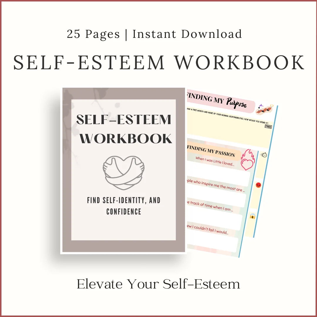 Printable Self-Esteem Workbook with worksheets for confidence and self-identity, A4 instant download.
