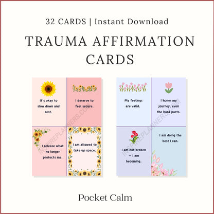 Trauma affirmation cards printable – 32 pocket-sized calming cards for healing and emotional support