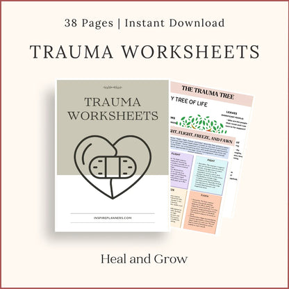 Trauma worksheets printable PDF with Tree of Life activity and coping strategies for emotional healing.